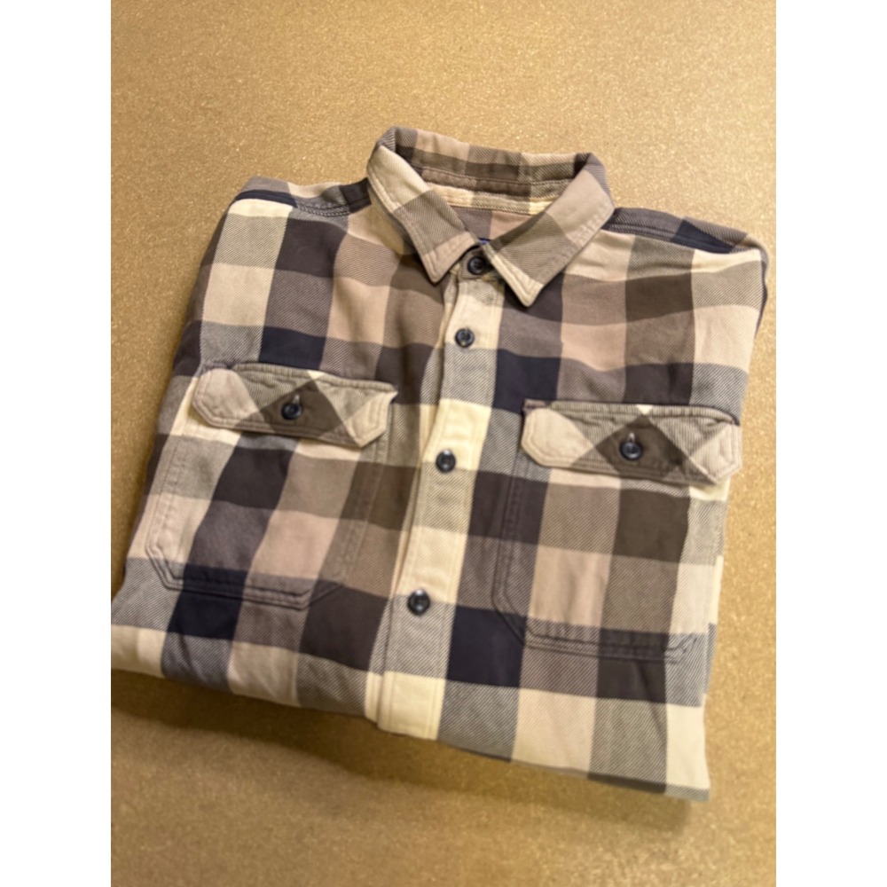 Patagonia Mens Organic Cotton Flannel Shirt Plaid Long Sleeve Brown Gray Size M
